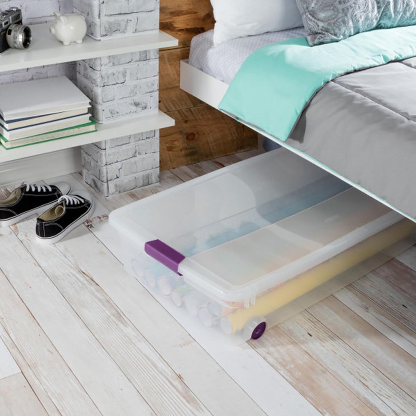 Sterilite 4-Pack 60 Quart ClearView Latch Box, Wheeled Underbed Organizer Bins with Latching Lids - Clear Plastic Organization Containers for Closet, Bedroom, Shelving Units and Everyday Home Storage