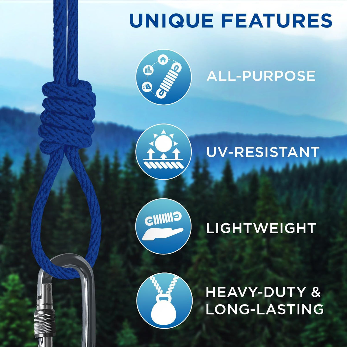 TECEUM Cotton Rope 3/16” (5 mm) – 50 FT – Strong All-Purpose Braided Rope – Natural Cotton – for Crafting, Сamping, Clothes Line, DIY, Indoor & Outdoor Use – Blue