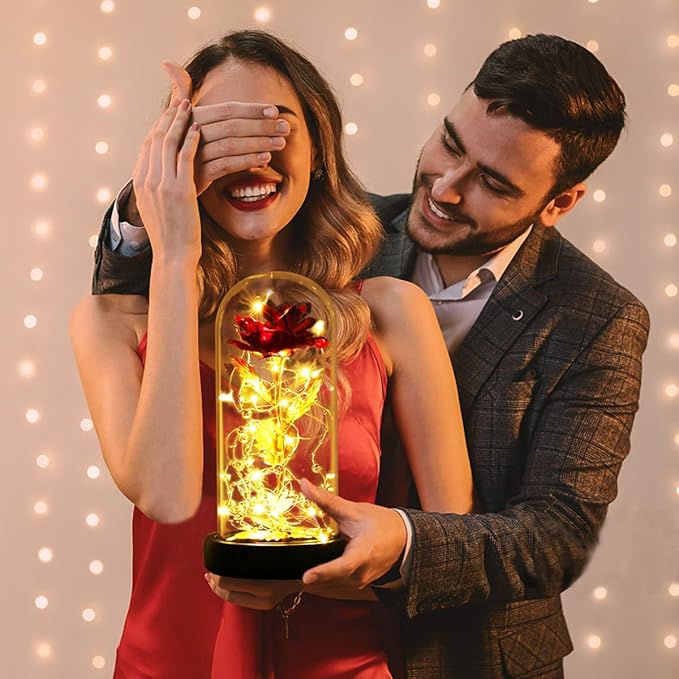 Beauty and The Beast Rose, Birthday Gifts for Women, Glass Dome Glowing Rose, Eternal Rose Blessing Christmas Flowers Gift for Mother,Grandmother,Wife, or Girlfriend