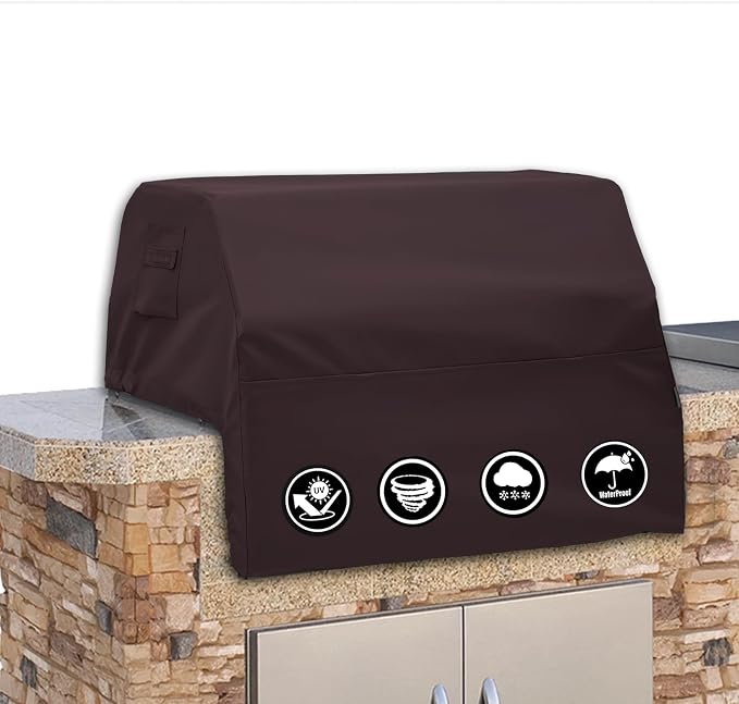 Covers & All Built-in Grill Cover for Outdoor Grill – Heavy Duty 12 oz Waterproof Built-in BBQ Grill Cover, PVC-Coated Polyester with Elastic Hem for Snug Fit (36 x 26 x 24 inches, Coffee)