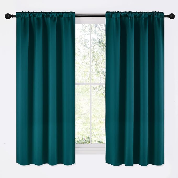 NICETOWN Teal Blackout Cafe Faux Silk Curtains