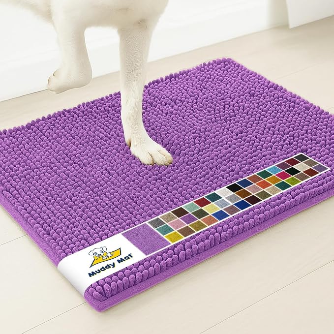 Muddy Mat® | Super Water Absorbent Door Mat Indoor, Microfiber Quick Dry Chenille Entryway Rug, Slip Resistant Front Door Mat, Indoor Mats for Entryway, Machine Washable Pet Rug, Purple 2ft x 4ft