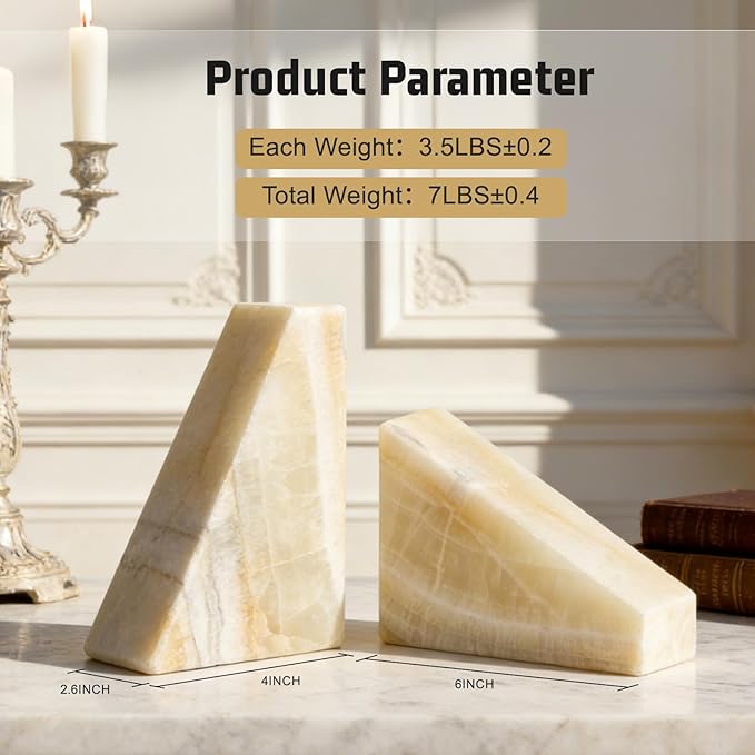 Marble Bookend for Heavy Books, Decorative Bookends for Shelves, Durable and Heavy-Duty Book End for Hardback Book & CDS, Unique Stopper & Holder, Green Onyx, Set of 2