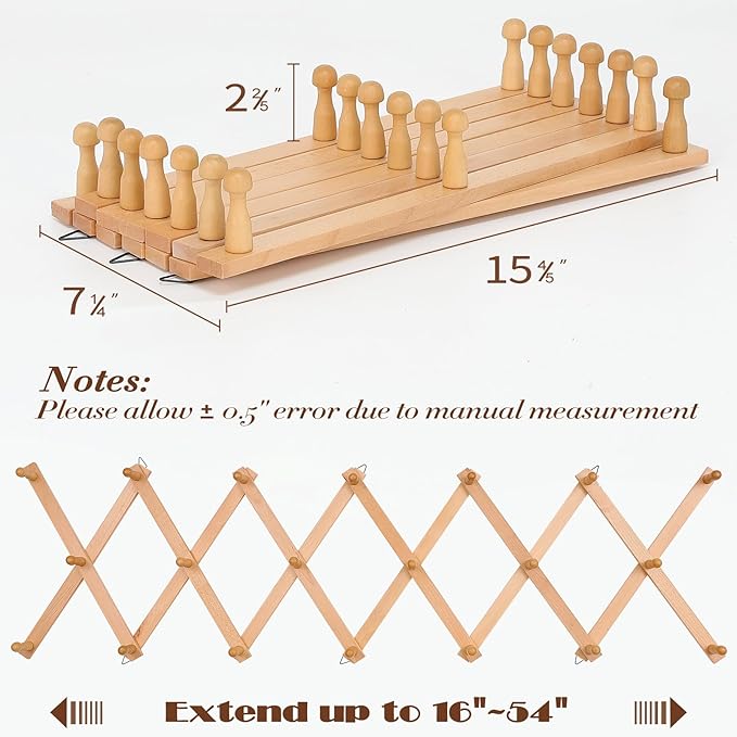 SCUNDA Wall Rack with 20 Hooks, Wooden Wall Expandable Coat Rack