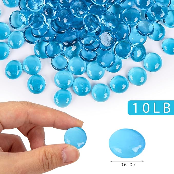 DomeStar 10LB Blue Fire Pit Glass Rocks, Reflective Round Glass Beads for Natural Propane Fire Pit Landscaping