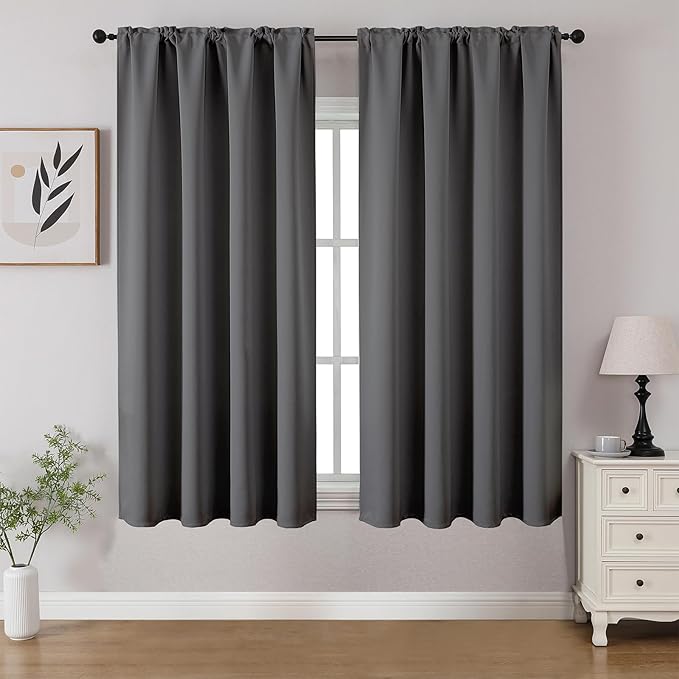 CUCRAF Light Grey Blackout Curtains 45 inch Length 2 Panels Set, Rod Pocket