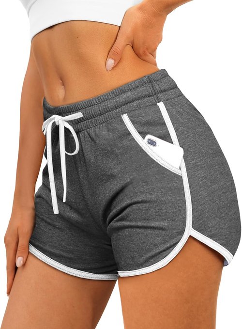 Aloodor Women's Athletic Shorts - Running Dolphin Style with Pockets & Adjustable Drawstring