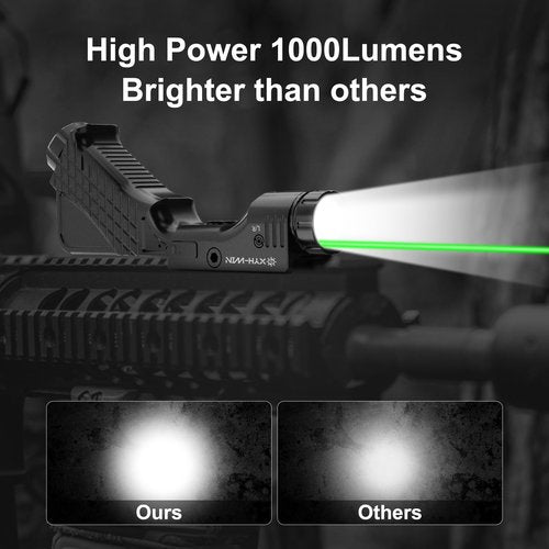 1000 Lumens Tactical Laser Light Combo for Rifle (2025 New) Compatible with M-Lok and Picatinny Rail, Aluminum Rifle Flashlight Green Laser Combo with Strobe Function, 2000Mah UBS-TypeC Rechargeable