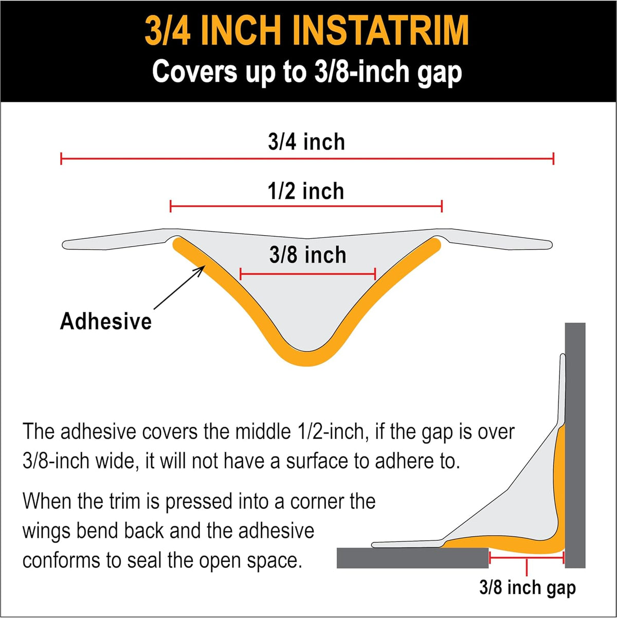 InstaTrim White New & Improved Caulk Trim, 3/4" by 10 ft, Flexible, Waterproof for Bathroom, Floors, and Walls | Easy Installation | No Mess, Stain Resistant, Made in The USA