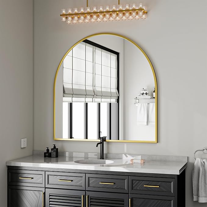 VooBang Wide Arched Wall Mirror, 38 x 40 inch Arch Bathroom Mirror, Wall