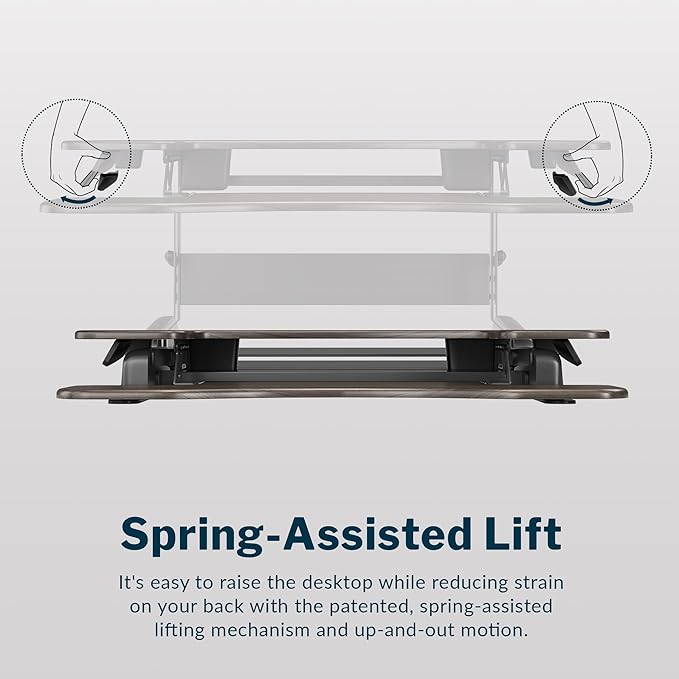 Vari Varidesk Pro Plus 36 Standing Desk Converter for Home Office – 11 Height Settings + Spring-Loader Lift, 2 Tier Design with Keyboard Tray, Fits Tables 26.5" Deep – Fully Assembled (Espresso)