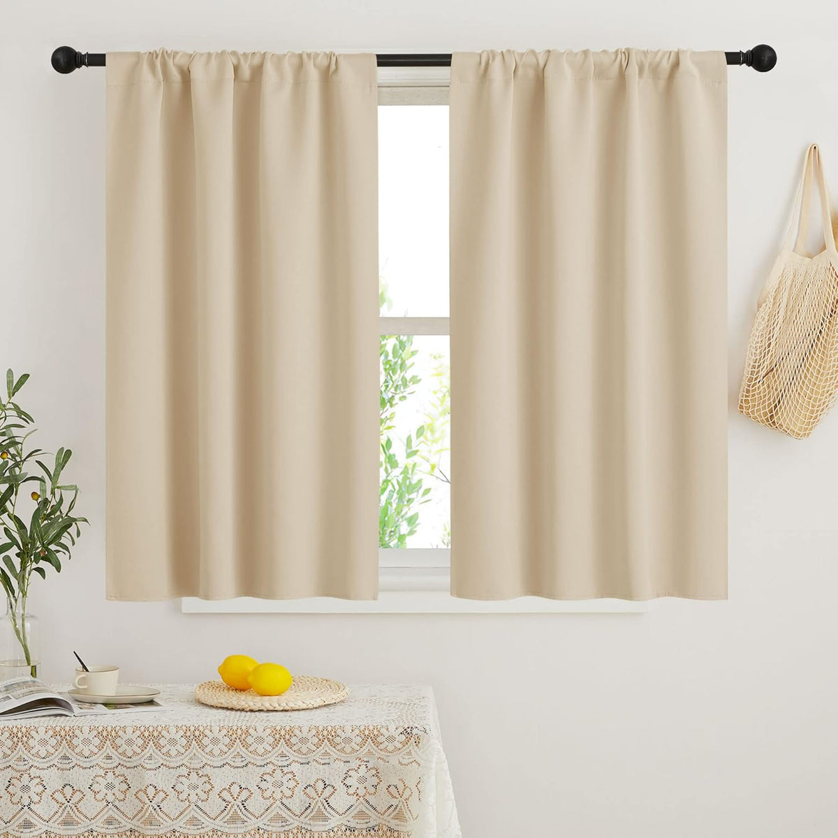 RYB HOME Dorm Curtains Room Darkening, 45 inch Length Privacy Window Treatment Thermal Insulated Covers for Shortage Room Studio Nursery, W34 x L45 inch, 2 Panels, Biscotti Beige