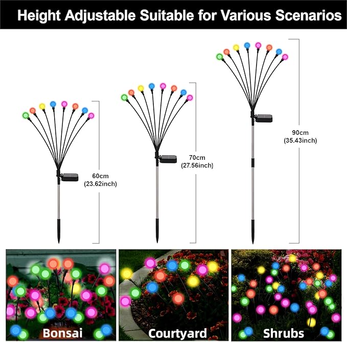 Solar Firefly Lights Multicolor, 6 Pack 800mAh Swaying Firefly Garden Lights Solar Powered Outdoor Waterproof Color Changing for Outside Yard Patio Lawn Pathway Walkway Stake Christmas Decor