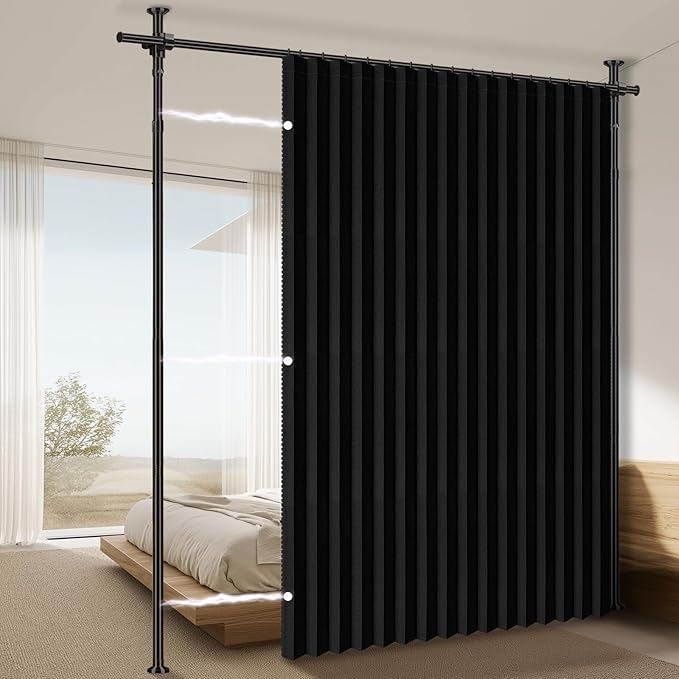 100% Blackout Room Divider Curtains Sets Black 1 Panel W100 x L84in No Drill