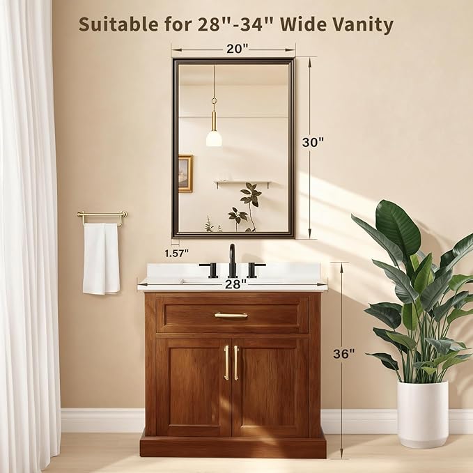 Retro Copper Effect Framed Wall Mirror, 20x30 Rectangle Mirror,