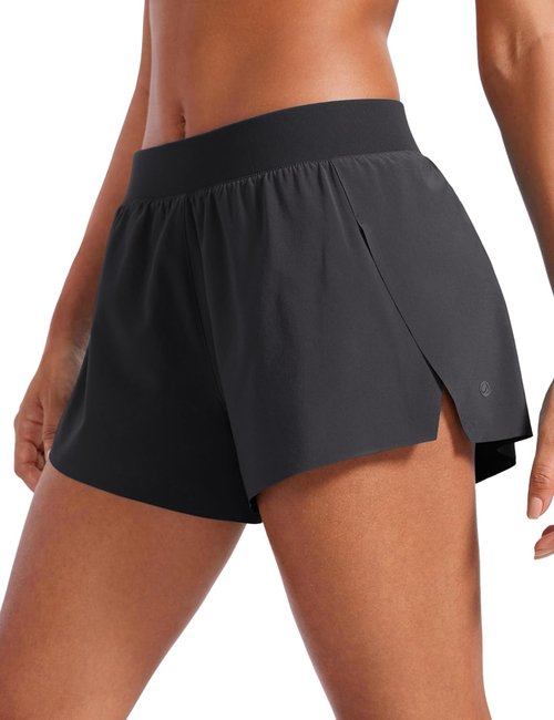 CRZ YOGA Women's Athletic Running Shorts - Lightweight V Split Design with Liner for Gym Workouts