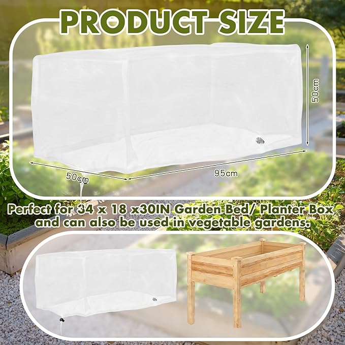 Woanger 3 Pack Garden Netting for Raised Beds 3 x 2 x 2 ft Rectangular Mesh Plant Covers with Drawstring for Garden Protection, Raised Bed Bird Netting Pest Barrier Screen for Protecting Vegetables