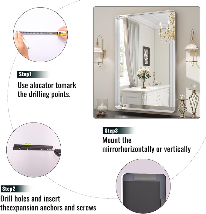 Easly Silver Bathroom Mirror for Wall, 30x22 Inch Rectangular Aluminum Alloy