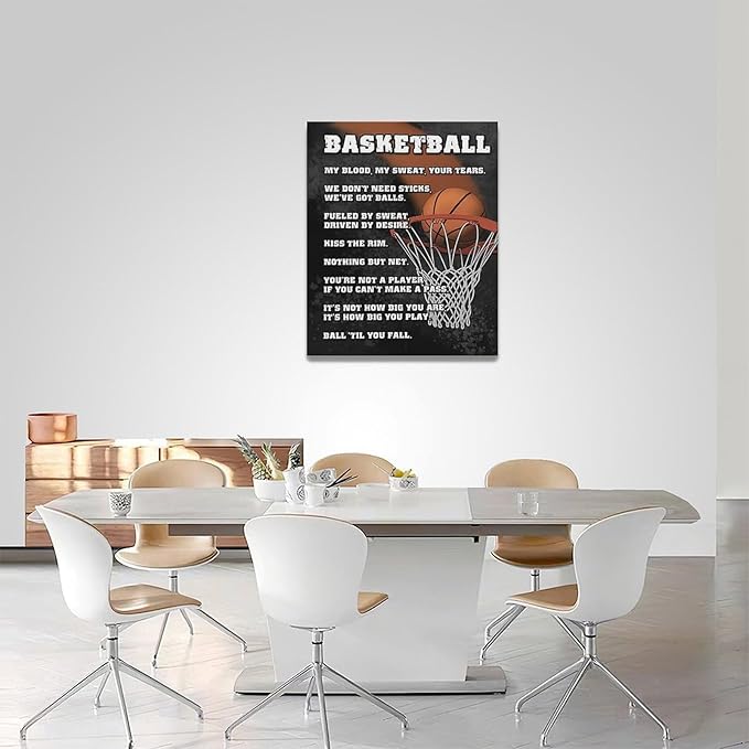 Basketball Wall Art, Basketball Life Lessons Pictures Wall Decor, Sports Quotes Canvas Prints Painting, Framed Artwork Office Home Decor For Bathroom Bedroom Dining Living Room 20L" x 16W"