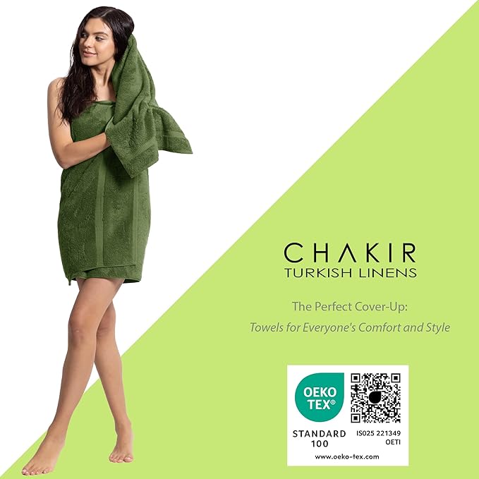 Chakir Turkish Linens Premium Cotton Absorbent Turkish Towels (8-Piece Towel Set, Moss)