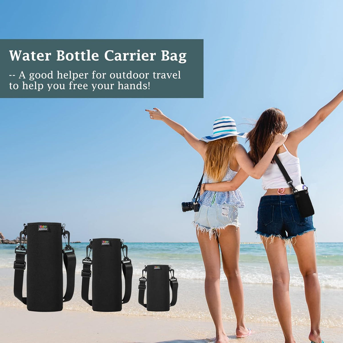 Nuovoware Water Bottle Carrier Bag, Premium Neoprene Portable Insulated Water bottle Sling Holder Bag 1000ML with Adjustable Shoulder Strap for Men Women Hiking, Sling Bottle Bag Case