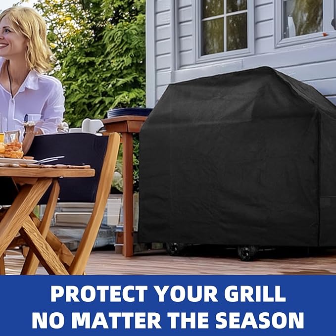 Perfect Grill Cover for Outdoor Grills Waterproof Rip-Proof Weather Resistant for Reliable Protection Griddle Cover Easy to Clean Adjustable Hem Drawstring Fade Resistant (Black, 55)