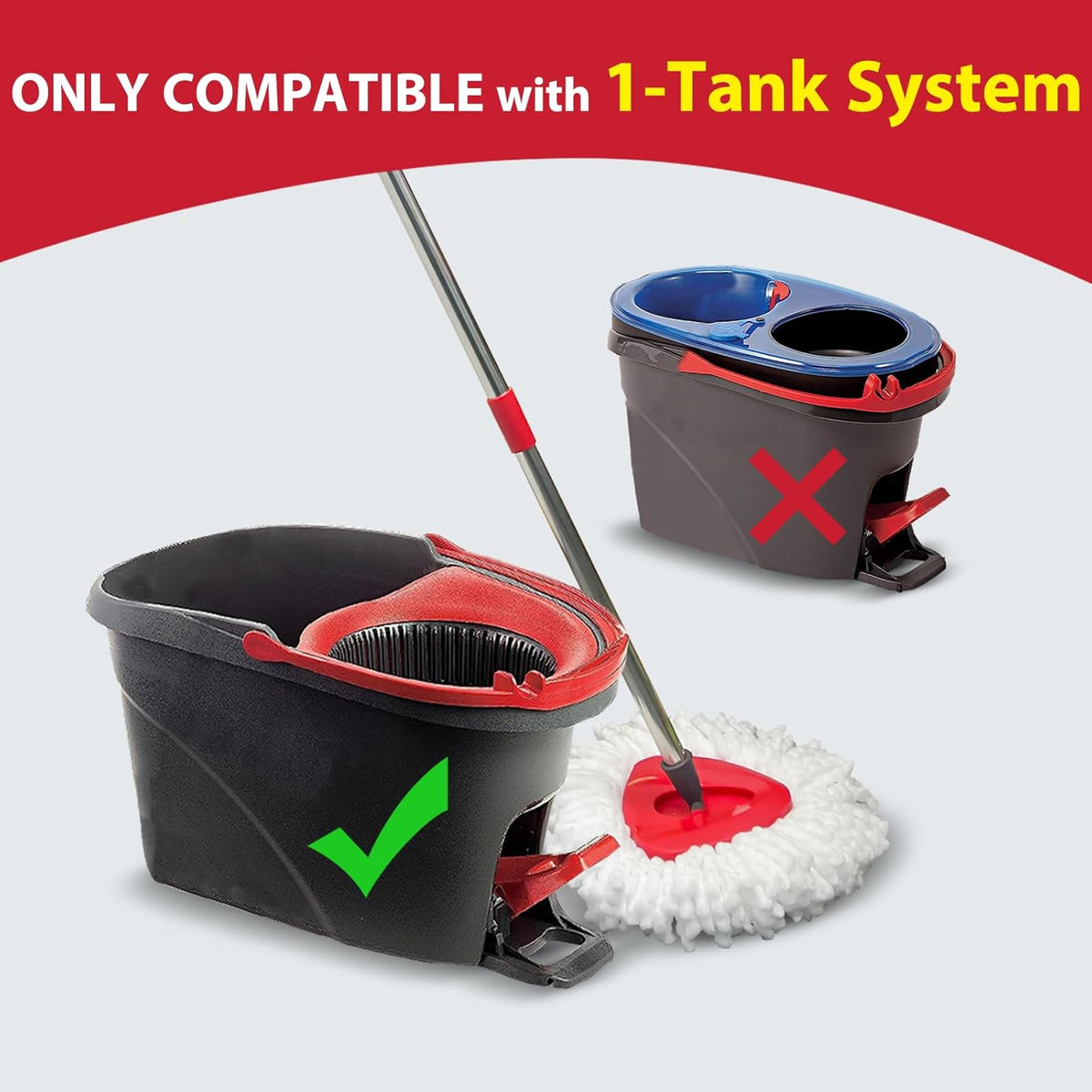 Spin Mop Replacement Set for O-Ceda EasyWring 1-Tank System, Includes 2 Mop Head Replacement, 1 Mop Handle (30-58in Adjustable 4-Section Pole), 1 Scrubber Head, 1 Spin Base