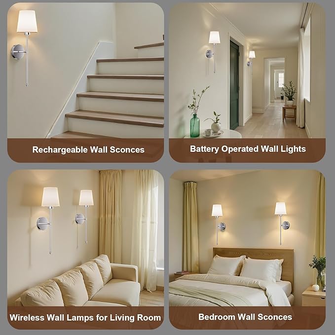 IRONPAX Wall Sconces Battery Operated Set of 2, Wireless Rechargeable Wall