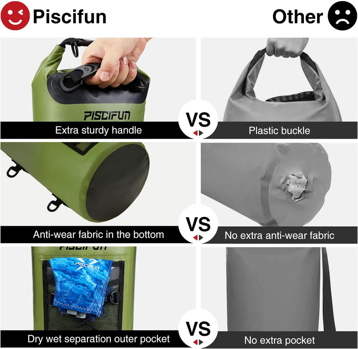 Piscifun Waterproof Dry Bag - Floating Backpack with Phone Case | Available in 10L, 20L, 30L, 40L Sizes