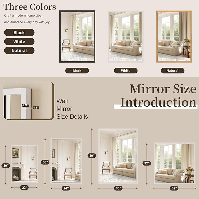 Syndra Square White Wood Frame Bathroom Mirror, Waterproof Slim Deep Frame