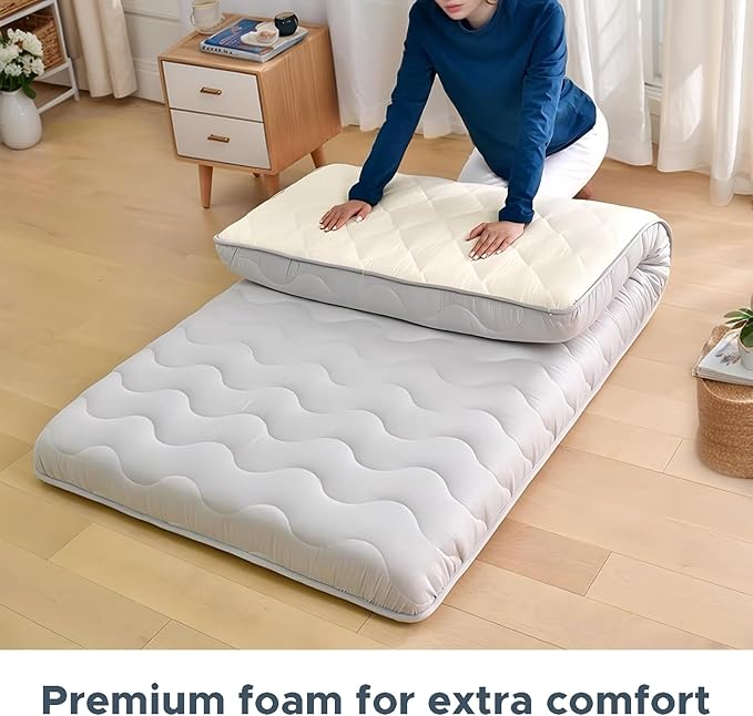 Japanese Floor Mattress, 100% High Density Comfortable Foam, 4" Thicken Grey Foldable Mattress Tatami Mat Sleeping Pad, Ideal for Comfort and Support, Kids Floor Lounger Pillow Bed Sofa (Queen）