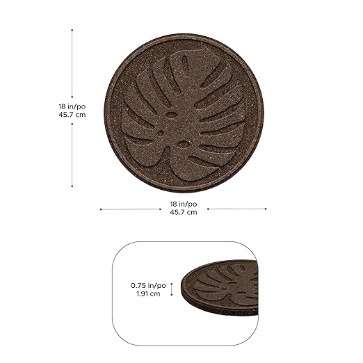 TierraVerde 4-Pack 18”x18” Fake Tropical Leaf Rubber Stepping Stones, Round, Brown – Reversible Non-Slip Outdoor Faux Decorative Set for Landscaping – DIY Decor for Walkways & Yard Pathways