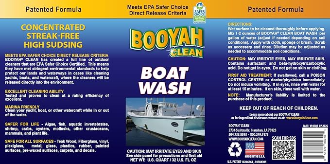 Booyah Clean Boat Wash – Only 4oz Per Gallon Super Concentrated Formula for Cleaning All Types of Watercraft – Meets EPA Safer Choice Direct Release Criteria