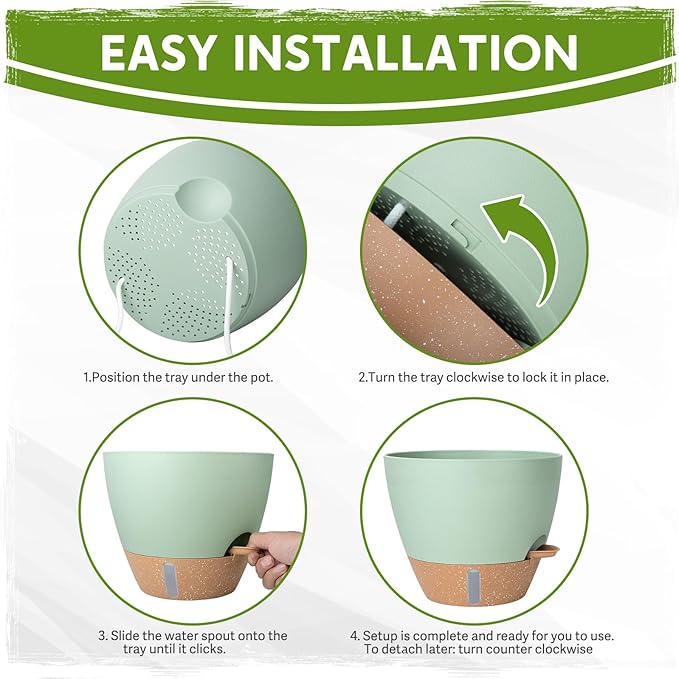 Self-Watering Pots for Indoor Plants with Visible Water Window,5/6/6.5/8/10 Inch Outdoor Flower Pots with Drainage Holes & Reservoir for Patio, Home Decor (Green)