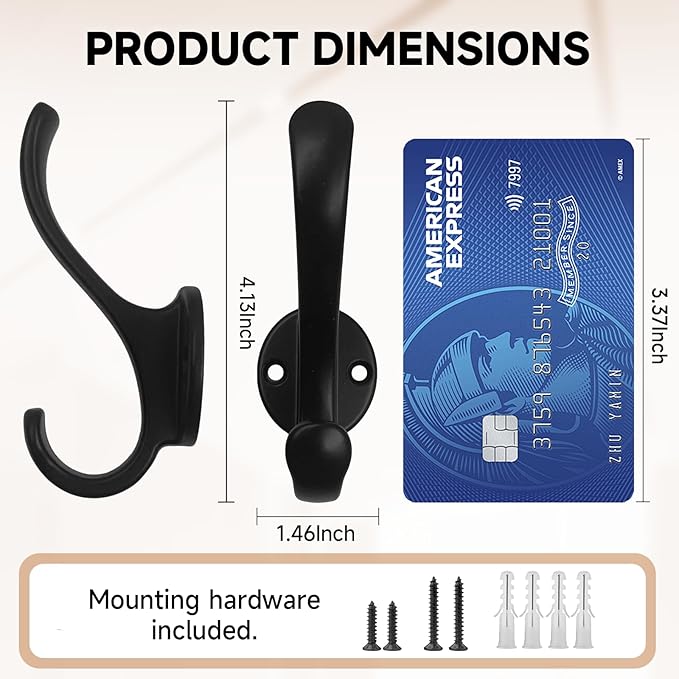 6 Pack Coat Hooks Wall Mount, Heavy Duty Wall Hooks