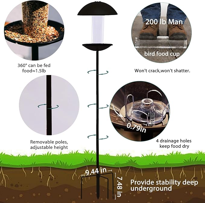 Goodeco Bird Feeder with Pole Standing - Metal Outdoor Bird Feeder for Wild Birds, Perfect for Yard Lawn Garden & Patio Decorations, Ideal Gifts for Mom Dad Grandparents (Black)