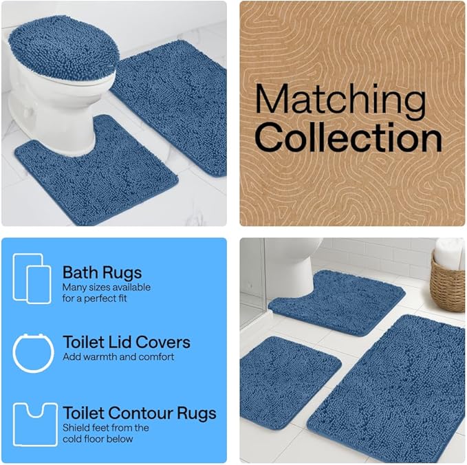 GORILLA GRIP Bath Rug Mat 36x24, Thick Soft Absorbent Chenille, Quick Dry Microfiber Mats, Rubber Backing Washable Shower Floor Rugs, Bathmat Runner, US Designed Bathroom Home Decor Accessories Blue