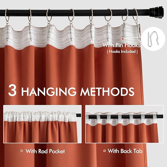 MIULEE Back Tab Burnt Orange Blackout Curtains 108 Inch Long 2 Panels Set