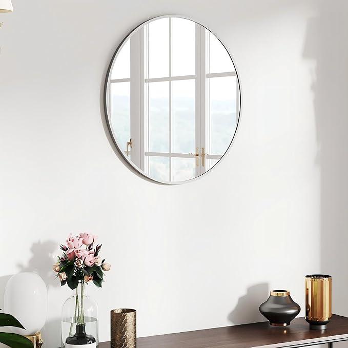 SCWF-GZ 20" Round Mirror Circle Wall Mounted Hanging or Against Wall Metal