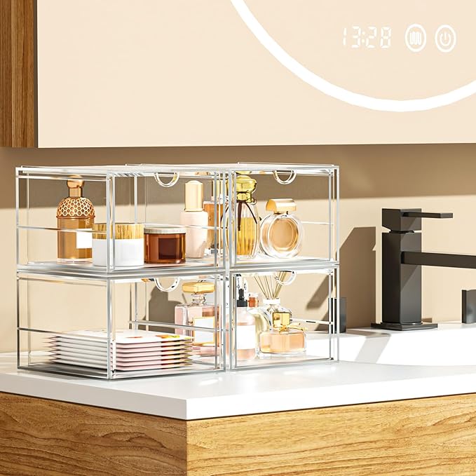 Versatile Acrylic Makeup Organizer, Drawer Organizer - Transparent Desktop Storage for Cosmetics, Office Supplies & More - Clear Organizer for Home & Office Use