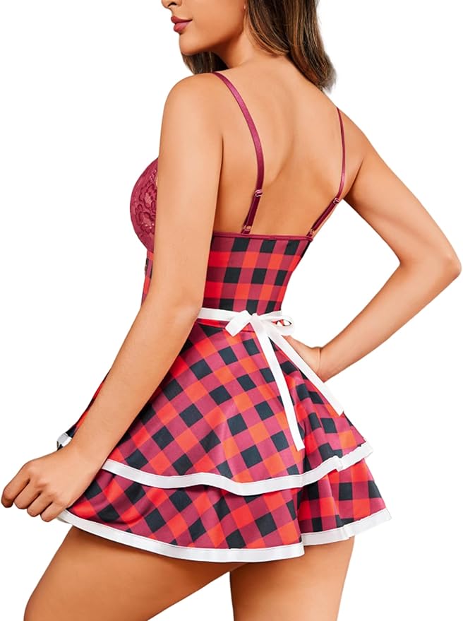 Avidlove Sexy Maid Lingerie for Women Halloween Outfit French Maid Costume Babydoll Lingerie Dress Cosplay Lingeries