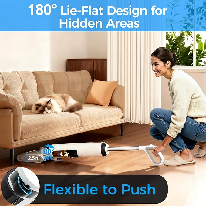 Wet Dry Vacuum Cleaner, 180° Lay-Flat Cordless Vacuum Mop Combo with Edge Cleaning, All-in-One Floor Cleaner for Hard Floors, 45mins Runtime, Full-Path Self-Cleaning&185℉ Flashdry