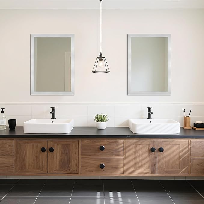 Ruomeng Bathroom Mirror 20" x 28" Rectangular Wall Mirror for Over Sink Feamed Mirror for Entryway, Bedroom, Living Room, Nickel