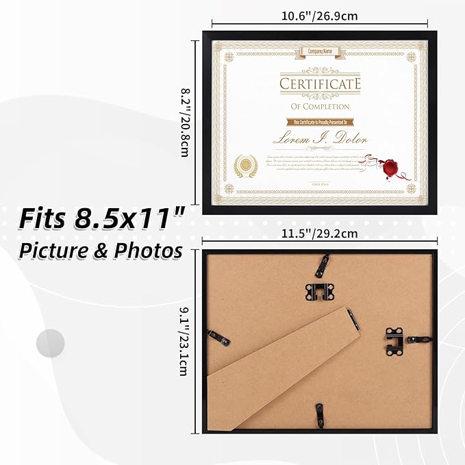 WIFTREY 16 Pack 8.5x11 Certificate Picture Frames, Multi 8.5 by 11 Photo Frame Bulk for Document Award, Wall Hanging or Tabletop Display, Black
