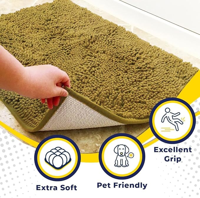 Muddy Mat® | Super Water Absorbent Door Mat Indoor, Microfiber Quick Dry Chenille Entryway Rug, Slip Resistant Front Door Mat, Indoor Mats for Entryway, Machine Washable Pet Rug, Mustard 30" x 60"