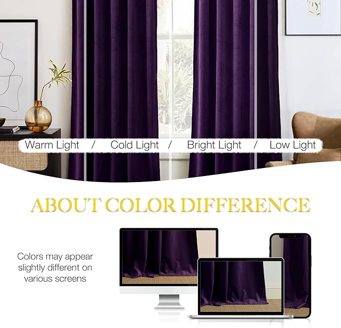 NICETOWN Purple Velvet Curtains 84 inches
