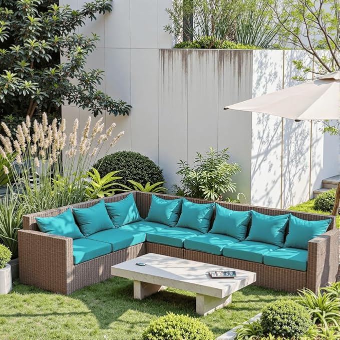 PatioGlow Outdoor Seat Cushion Set 22 x 24 x 4 Inch, Waterproof & Fade Resistant Patio Furniture Cushions with Removable Cover and Ties, Thick Deep Seating Pads for Outside Chair Sofa Couch, Teal