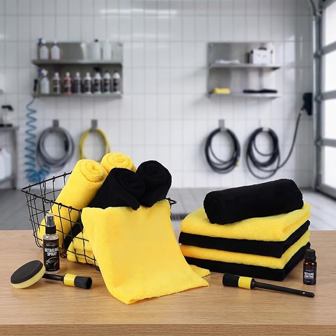 Shimeyao 30 Pcs 16 x 16 Inch Edgeless Microfiber Plush Towels for Cars Detailing Drying Wash Polishing Absorbent Cleaning Cloths, 500 GSM(Yellow)
