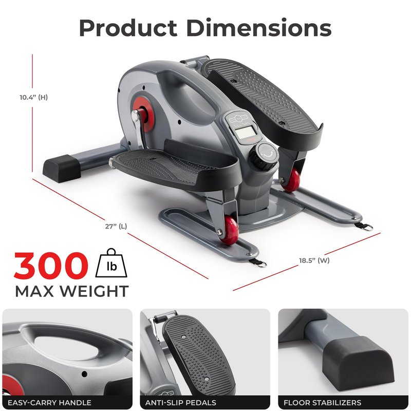 Sunny Health & Fitness Magnetic Standing Elliptical with Handlebars - SF-E3988, Grey