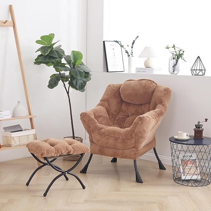 LITA Plush Brown Modern Accent Leisure Upholstered Sofa Chair, Lounge Reading Chair with Armrests and a Side Pocket for Living Room, Bedroom & Small Space, 28.5 x 25.5 x 37.4 inches